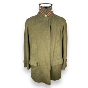 Vintage Burberry Coat Womens 14 Green Wool Alpaca Nova House Check Blanket Lined